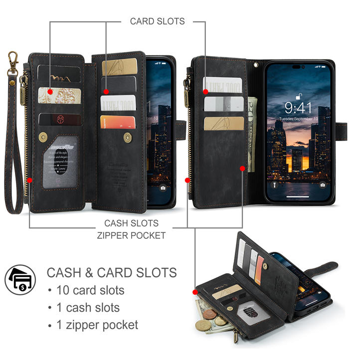 CaseMe Zipper Wallet Kickstand Case with Wrist Strap
