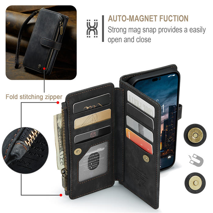 CaseMe Zipper Wallet Kickstand Case with Wrist Strap