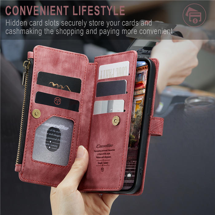 CaseMe iPhone 14 Pro Max Wallet Magnetic Case with Wrist Strap Red