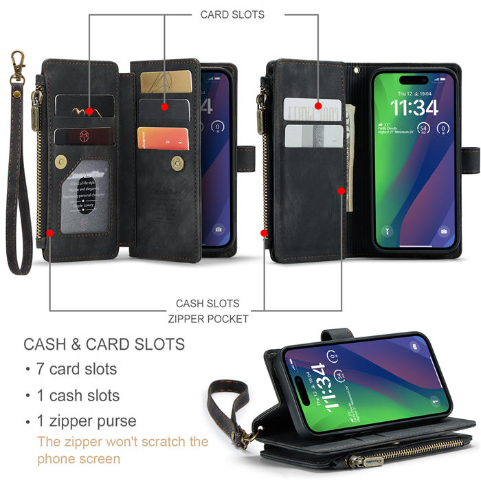 CaseMe iPhone 15 Wallet Case with Wrist Strap