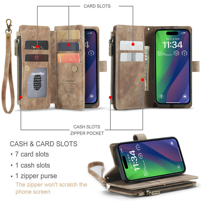 CaseMe iPhone 15 Wallet Case with Wrist Strap