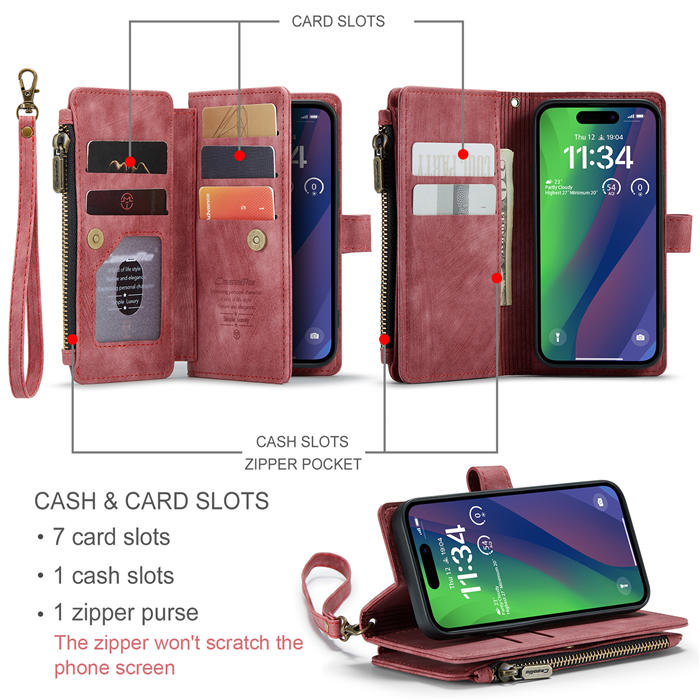 CaseMe iPhone 15 Wallet Case with Wrist Strap