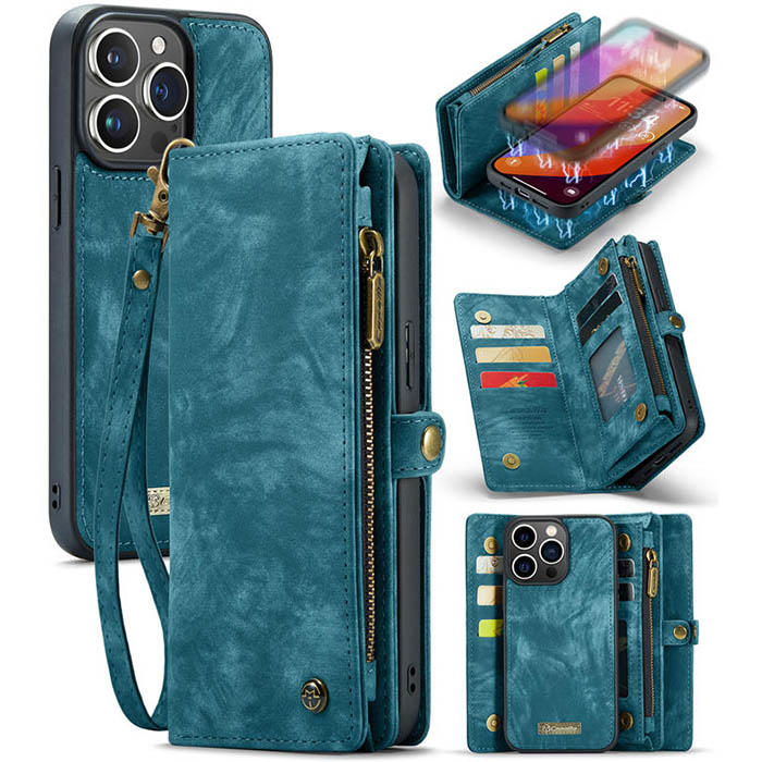 CaseMe iPhone 15 Pro Max Wallet Case with Wrist Strap Blue