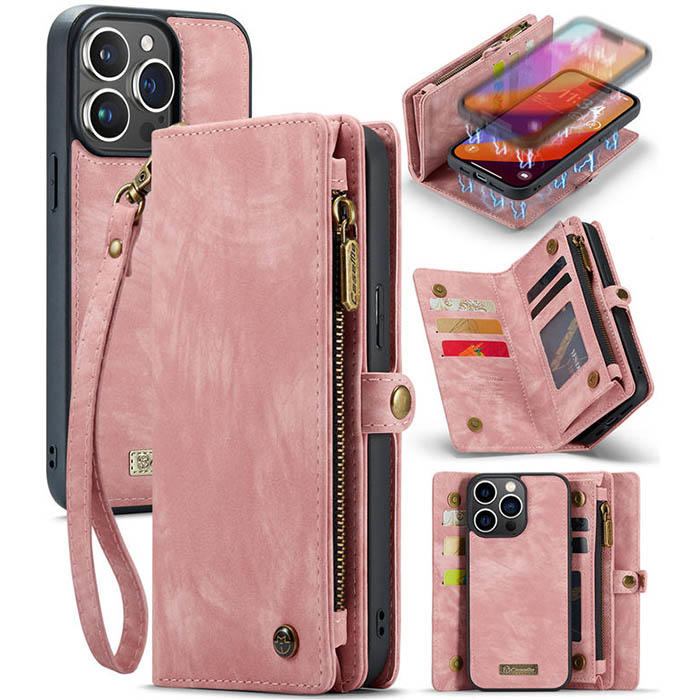CaseMe iPhone 15 Pro Max Wallet Case with Wrist Strap Pink