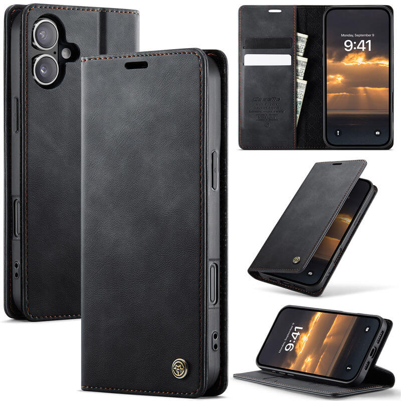 CaseMe iPhone 16 Magnetic Wallet Case with RFID Protection Black