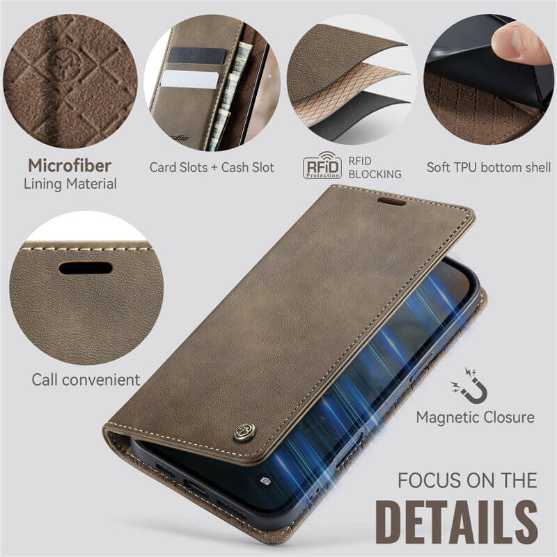 CaseMe iPhone 16 Plus Magnetic Wallet Case with RFID Protection