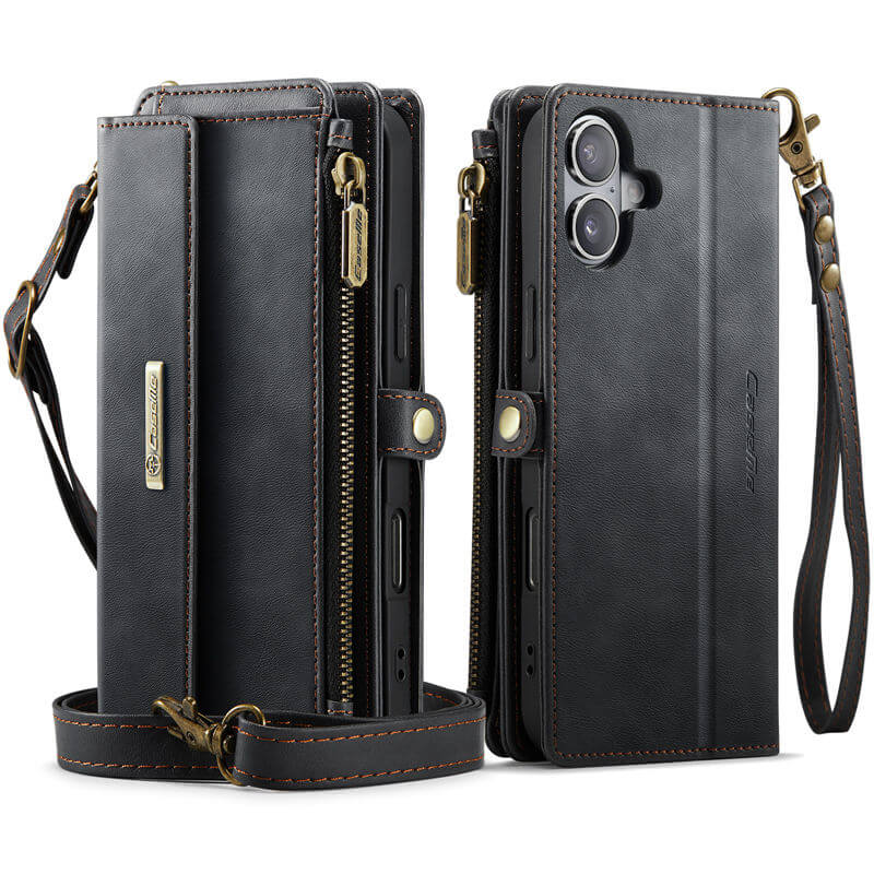 CaseMe iPhone 16 Wallet Case – RFID Blocking, 9 Card Slots, Crossbody Strap & Wireless Charging