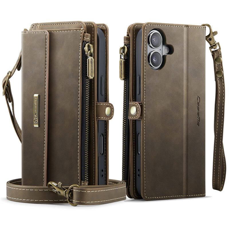 CaseMe iPhone 16 Plus Wallet Case – RFID Blocking, 9 Card Slots, Crossbody Strap & Wireless Charging