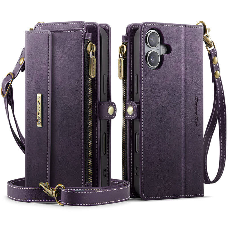 CaseMe iPhone 16 Wallet Case – RFID Blocking, 9 Card Slots, Crossbody Strap & Wireless Charging