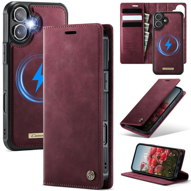 CaseMe iPhone 16 Plus 2-in-1 MagSafe Wallet Case with RFID Blocking Red