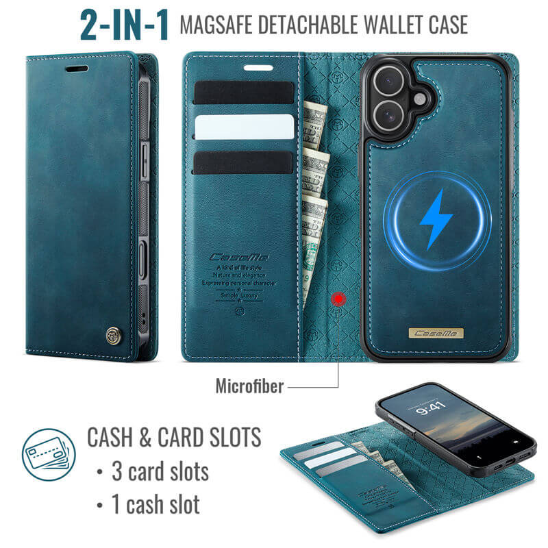 CaseMe iPhone 16 Plus 2-in-1 MagSafe Wallet Case with RFID Blocking