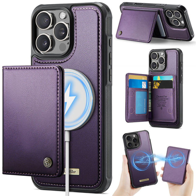 CaseMe iPhone 16 Pro 2-in-1 Magnetic Wallet Case with RFID Blocking & MagSafe Compatible - Purple