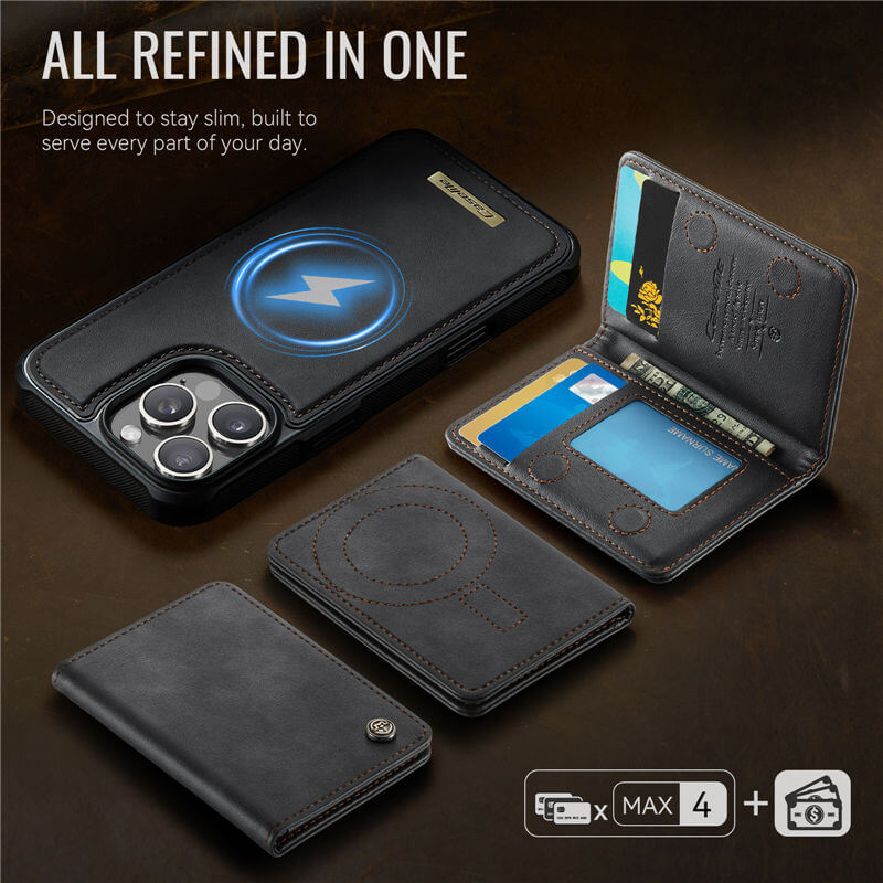CaseMe iPhone 16 Pro Max 2-in-1 Magnetic Wallet Case with RFID Blocking