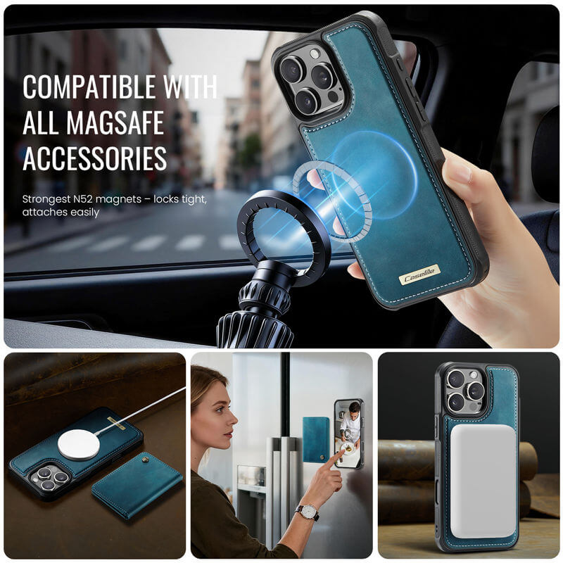 CaseMe iPhone 16 Pro 2-in-1 Magnetic Wallet Case with RFID Blocking