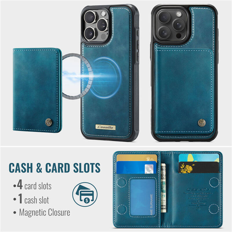 CaseMe iPhone 16 Pro 2-in-1 Magnetic Wallet Case with RFID Blocking