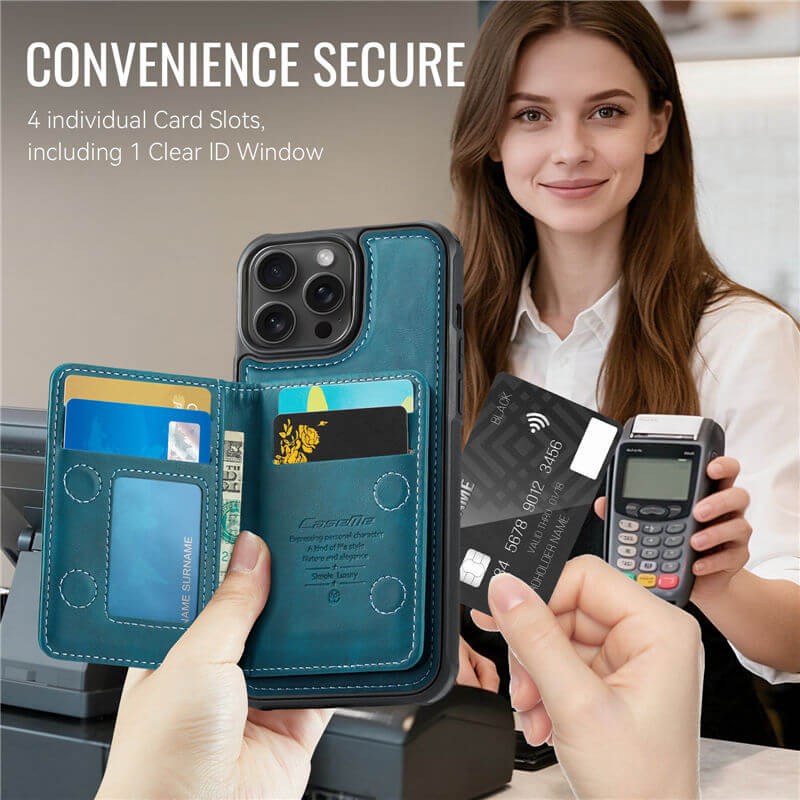 CaseMe iPhone 16 Pro 2-in-1 Magnetic Wallet Case with RFID Blocking