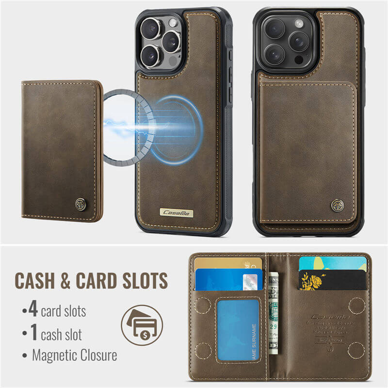 CaseMe iPhone 16 Pro 2-in-1 Magnetic Wallet Case with RFID Blocking