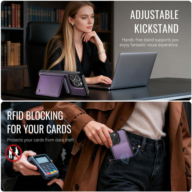 CaseMe iPhone 16 Pro 2-in-1 Magnetic Wallet Case with RFID Blocking