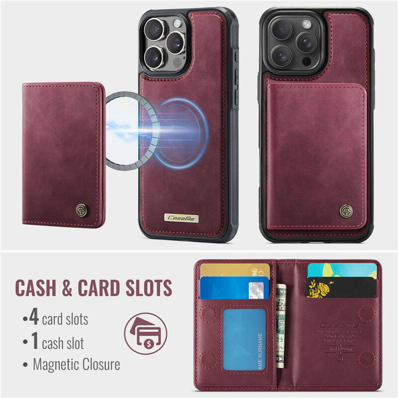 CaseMe iPhone 16 Pro 2-in-1 Magnetic Wallet Case with RFID Blocking