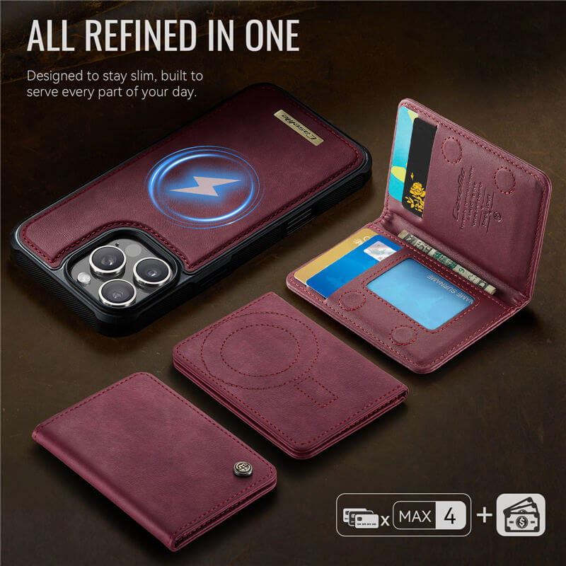 CaseMe iPhone 16 Pro 2-in-1 Magnetic Wallet Case with RFID Blocking