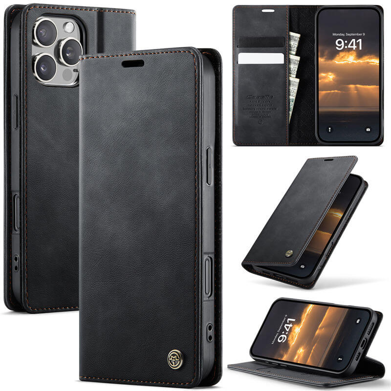 CaseMe iPhone 16 Pro Max Magnetic Wallet Case with RFID Protection Black