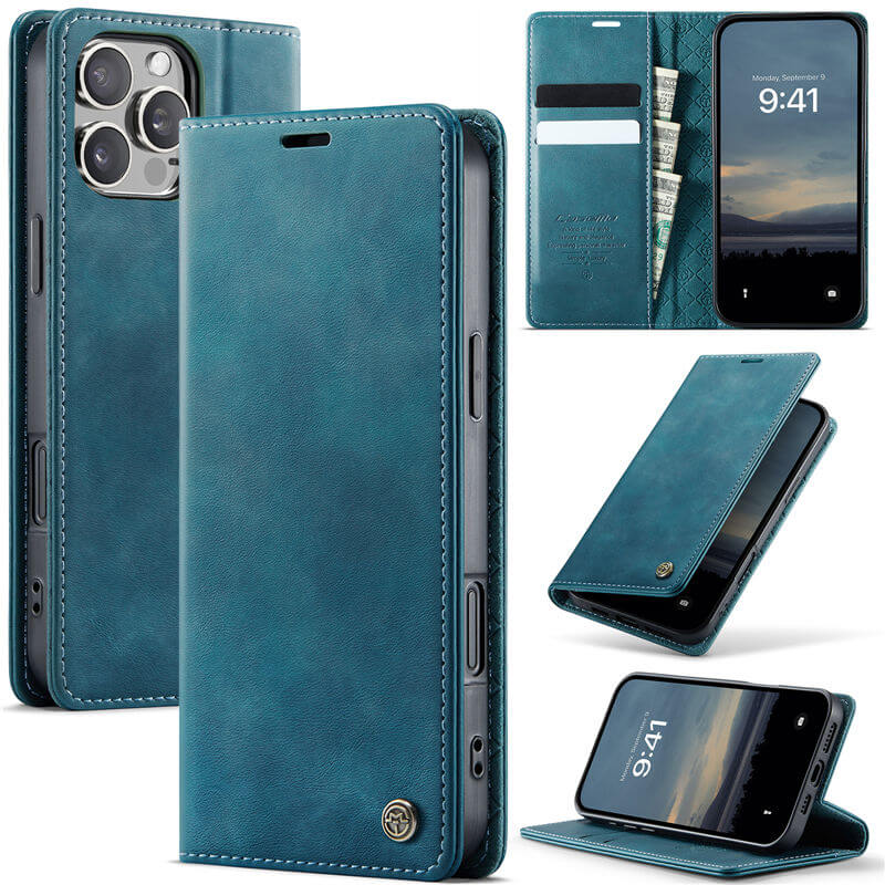 CaseMe iPhone 16 Pro Max Magnetic Wallet Case with RFID Protection Blue