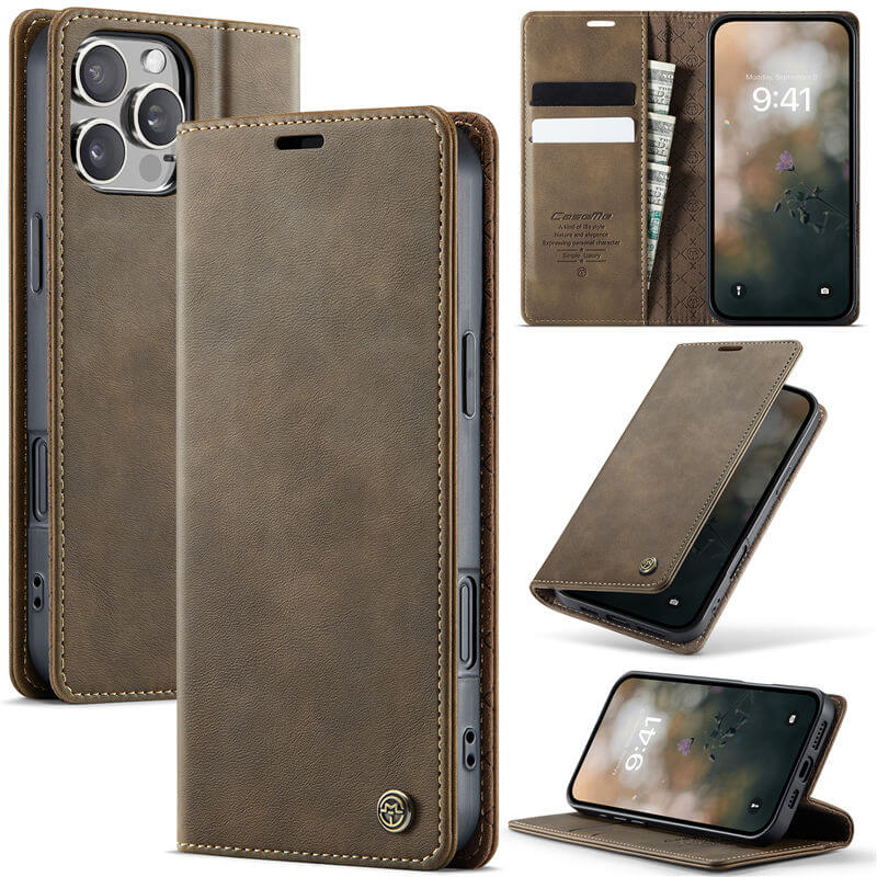 CaseMe iPhone 16 Pro Max Magnetic Wallet Case with RFID Protection Coffee