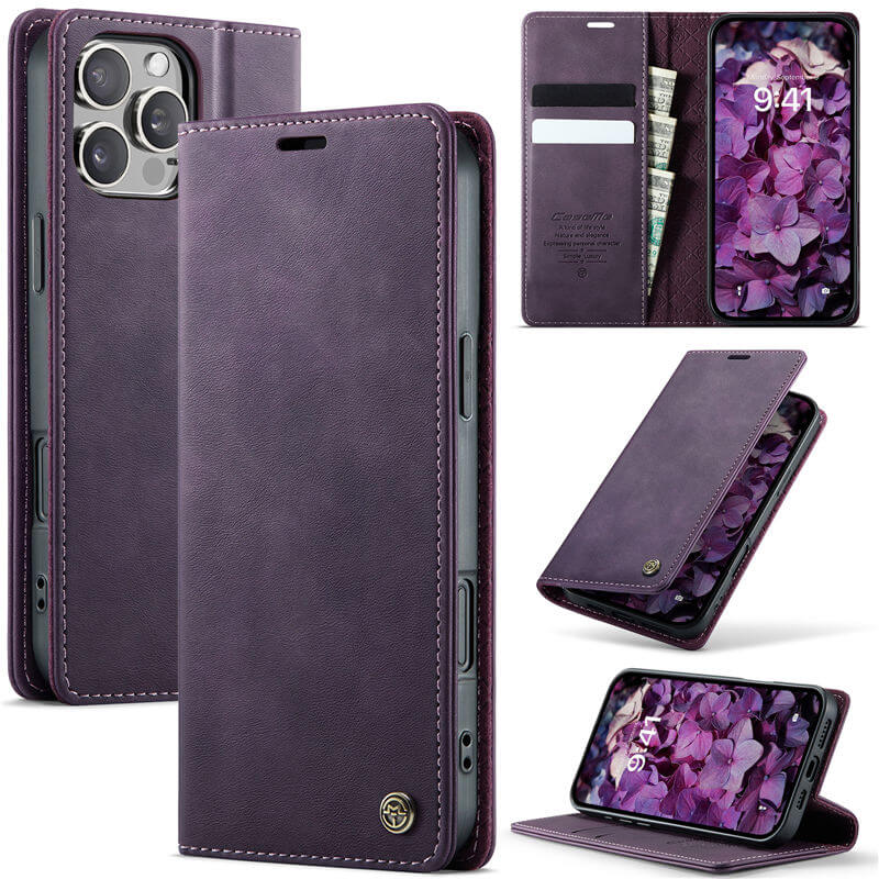 CaseMe iPhone 16 Pro Max Magnetic Wallet Case with RFID Protection Purple