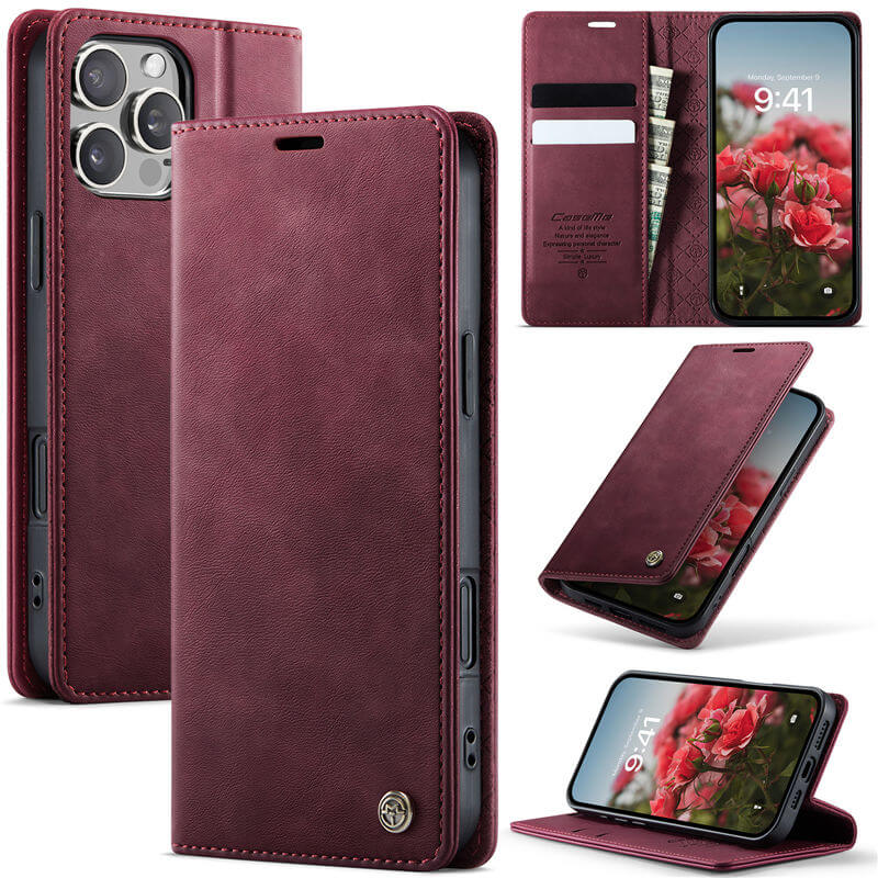 CaseMe iPhone 16 Pro Max Magnetic Wallet Case with RFID Protection Red