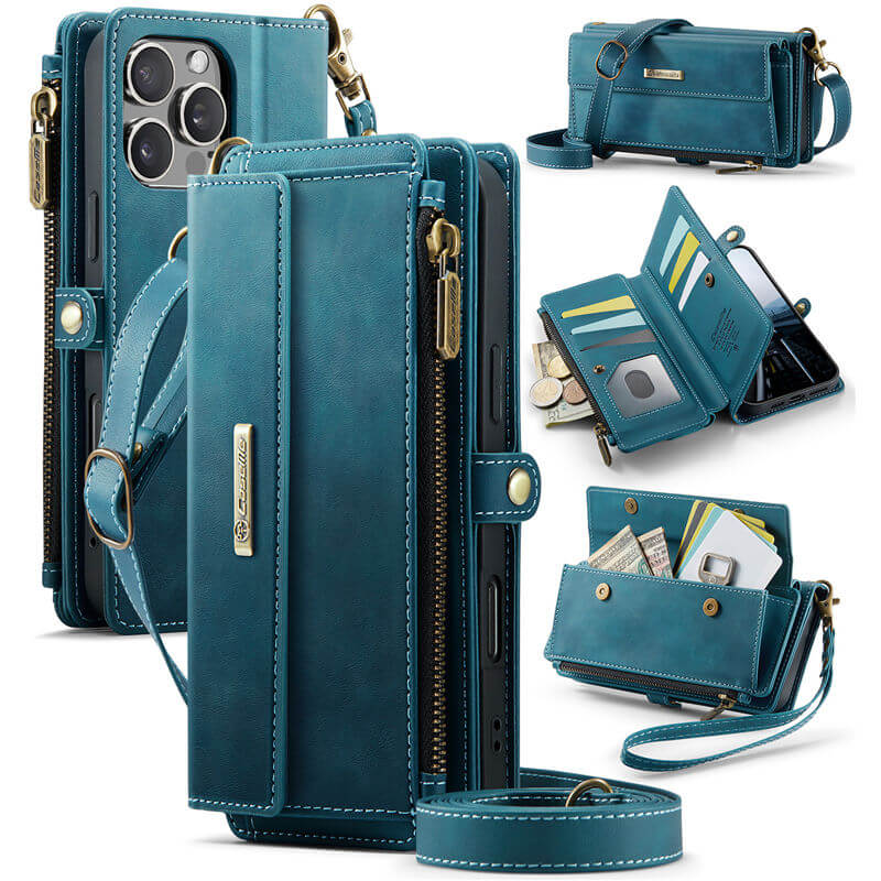 CaseMe Wallet Case – RFID Blocking Crossbody Bag with 9 Card Slots & Wireless Charging Blue