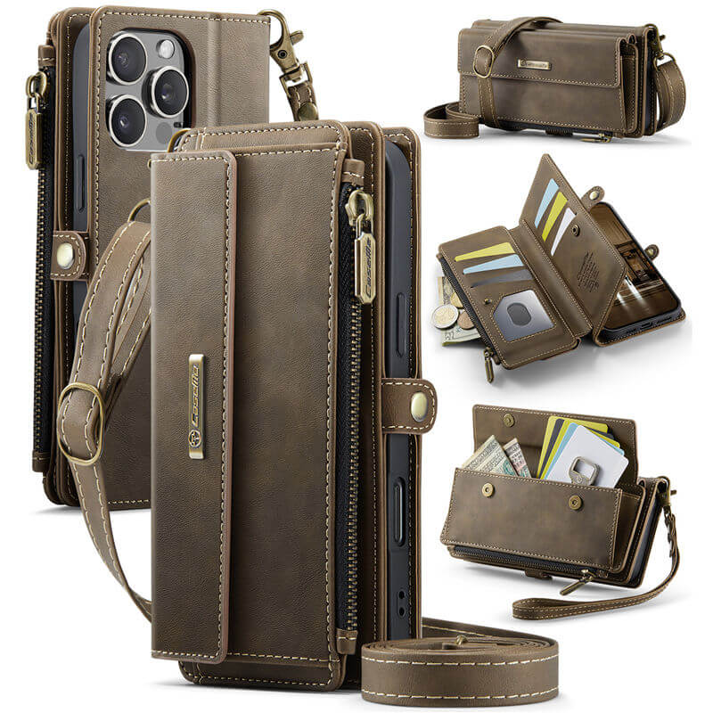 CaseMe Wallet Case – RFID Blocking Crossbody Bag with 9 Card Slots & Wireless Charging Coffee