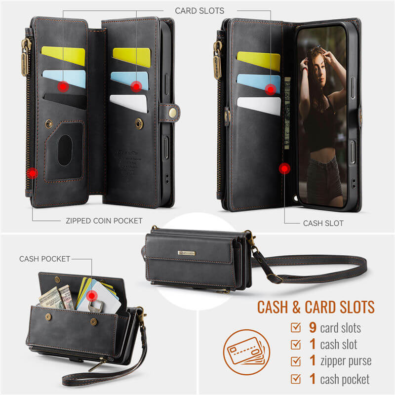 CaseMe Wallet Case – RFID Blocking, 9 Card Slots, Crossbody Strap & Wireless Charging