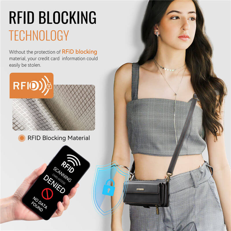 CaseMe Wallet Case – RFID Blocking, 9 Card Slots, Crossbody Strap & Wireless Charging