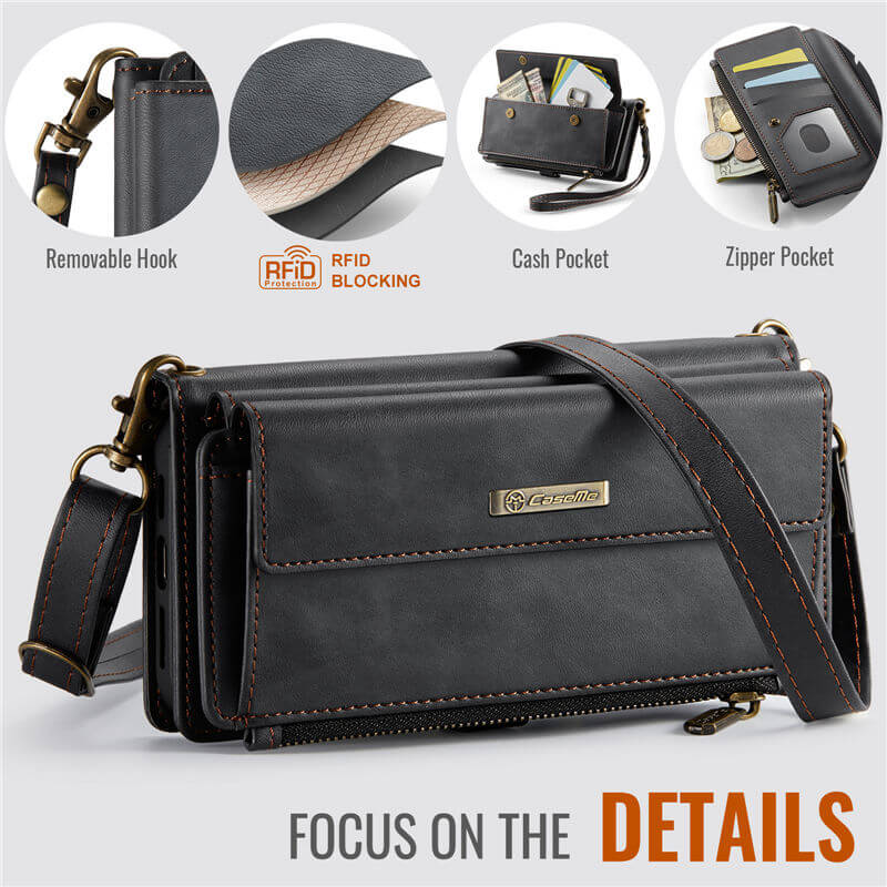CaseMe Wallet Case – RFID Blocking, 9 Card Slots, Crossbody Strap & Wireless Charging