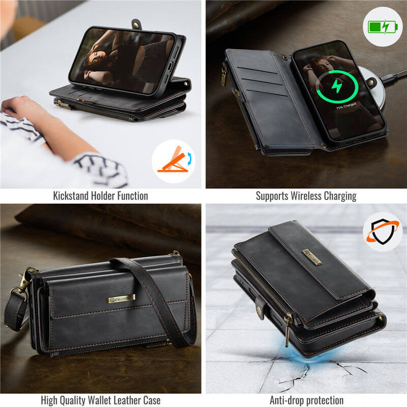 CaseMe Wallet Case – RFID Blocking, 9 Card Slots, Crossbody Strap & Wireless Charging