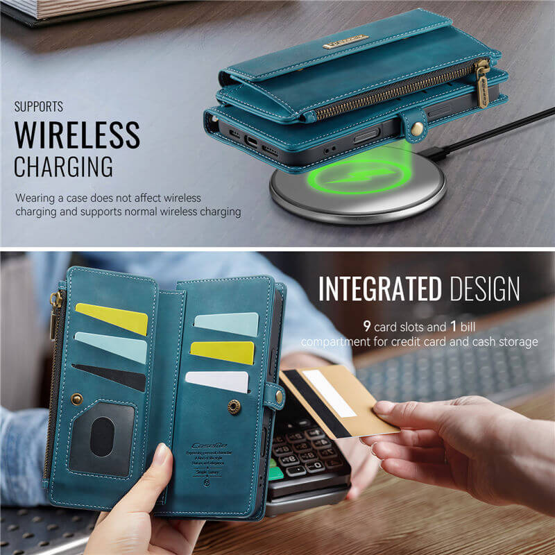 CaseMe iPhone 16 Pro Wallet Case – RFID Blocking, 9 Card Slots, Crossbody Strap & Wireless Charging