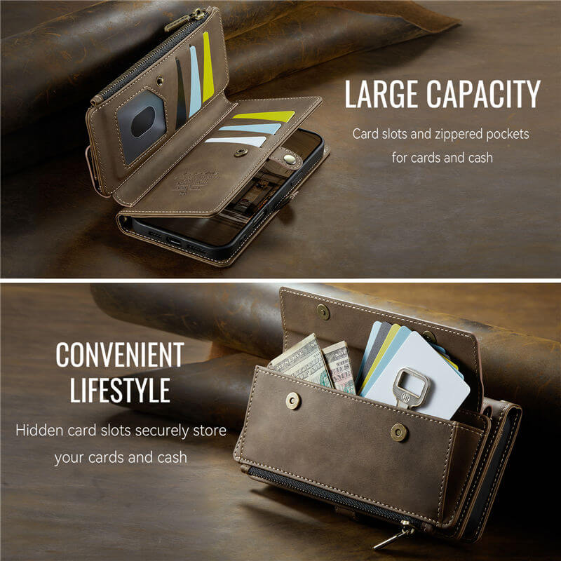CaseMe Wallet Case – RFID Blocking, 9 Card Slots, Crossbody Strap & Wireless Charging