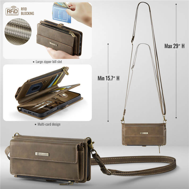 CaseMe Wallet Case – RFID Blocking, 9 Card Slots, Crossbody Strap & Wireless Charging