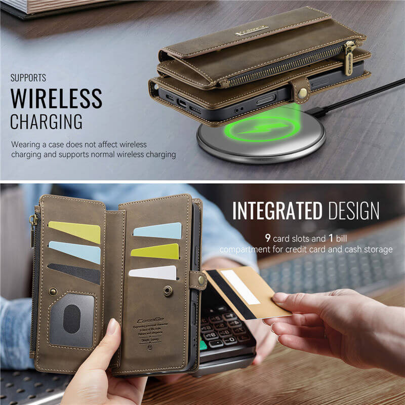 CaseMe Wallet Case – RFID Blocking, 9 Card Slots, Crossbody Strap & Wireless Charging