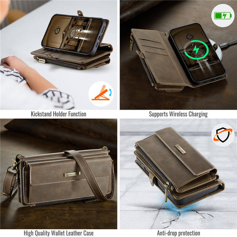 CaseMe Wallet Case – RFID Blocking, 9 Card Slots, Crossbody Strap & Wireless Charging