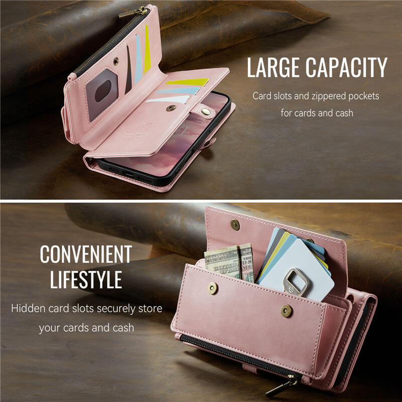 CaseMe iPhone 16 Pro Max Wallet Case – RFID Blocking, 9 Card Slots, Crossbody Strap & Wireless Charging