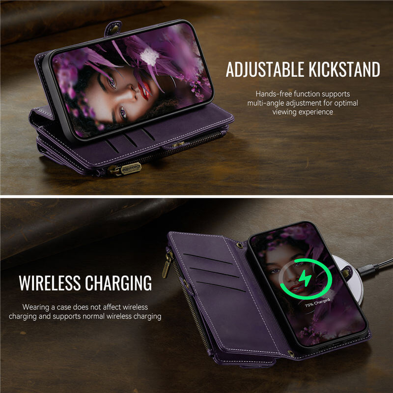 CaseMe Wallet Case – RFID Blocking, 9 Card Slots, Crossbody Strap & Wireless Charging