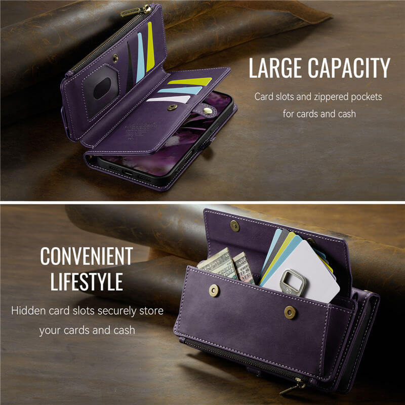 CaseMe Wallet Case – RFID Blocking, 9 Card Slots, Crossbody Strap & Wireless Charging