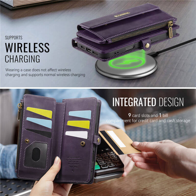 CaseMe Wallet Case – RFID Blocking, 9 Card Slots, Crossbody Strap & Wireless Charging