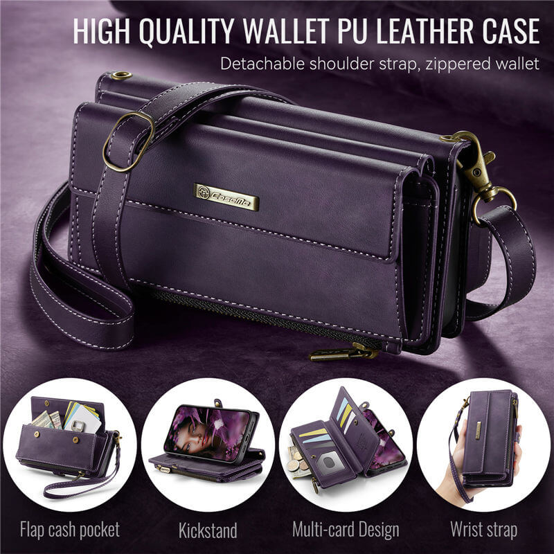 CaseMe Wallet Case – RFID Blocking, 9 Card Slots, Crossbody Strap & Wireless Charging