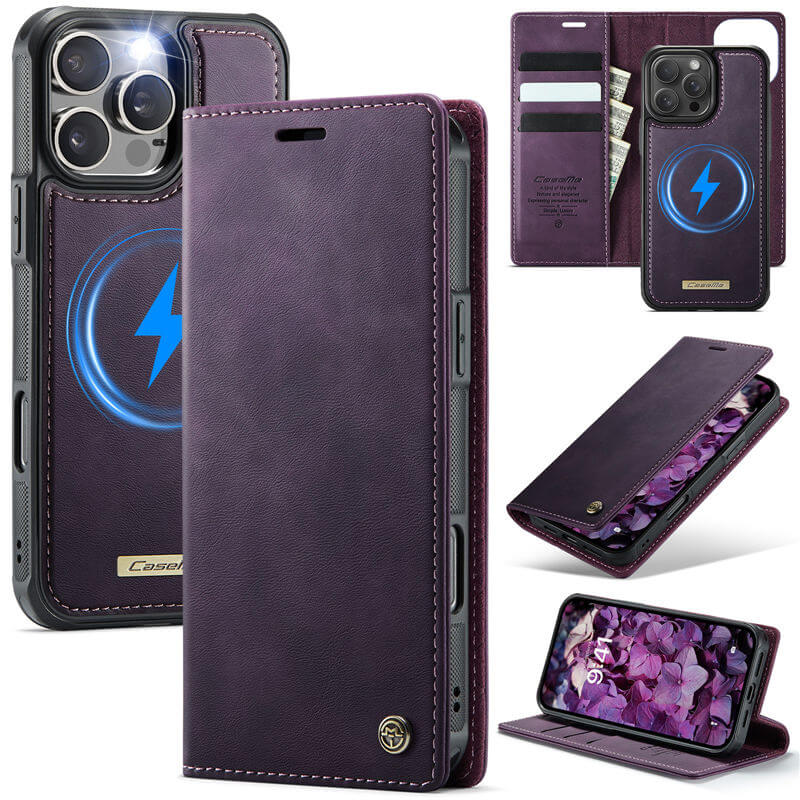 CaseMe iPhone 16 Pro 2-in-1 MagSafe Wallet Case with RFID Blocking Purple