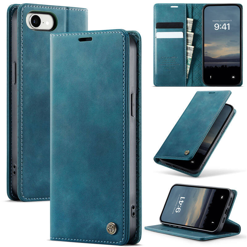 CaseMe iPhone 16e Magnetic Wallet Case with RFID Protection Blue