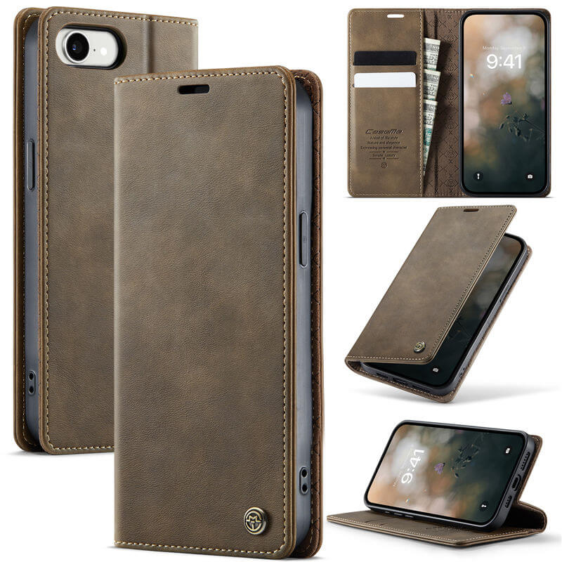 CaseMe iPhone 16e Magnetic Wallet Case with RFID Protection Coffee