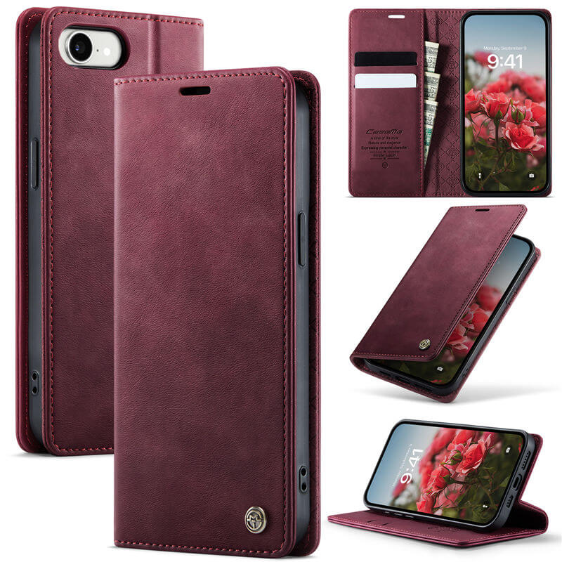 CaseMe iPhone 16e Magnetic Wallet Case with RFID Protection Red