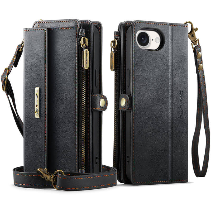 CaseMe iPhone 16e Wallet Case – RFID Blocking, 9 Card Slots, Crossbody Strap & Wireless Charging